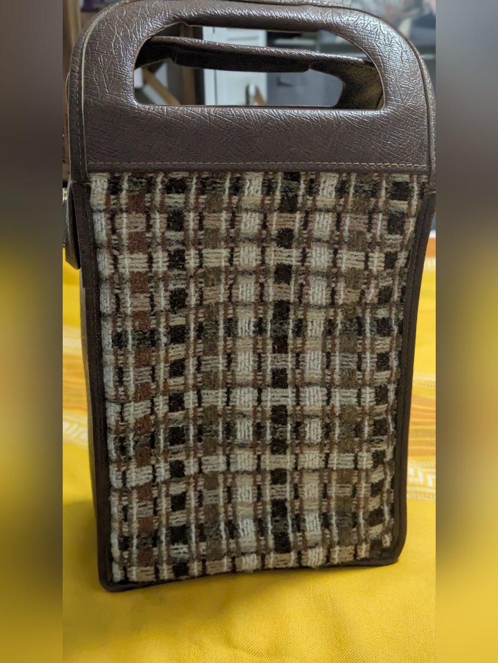Vintage Plaid Thermos Picnic Lunch Tote Bag Shag Carpet Original Rare 1970's